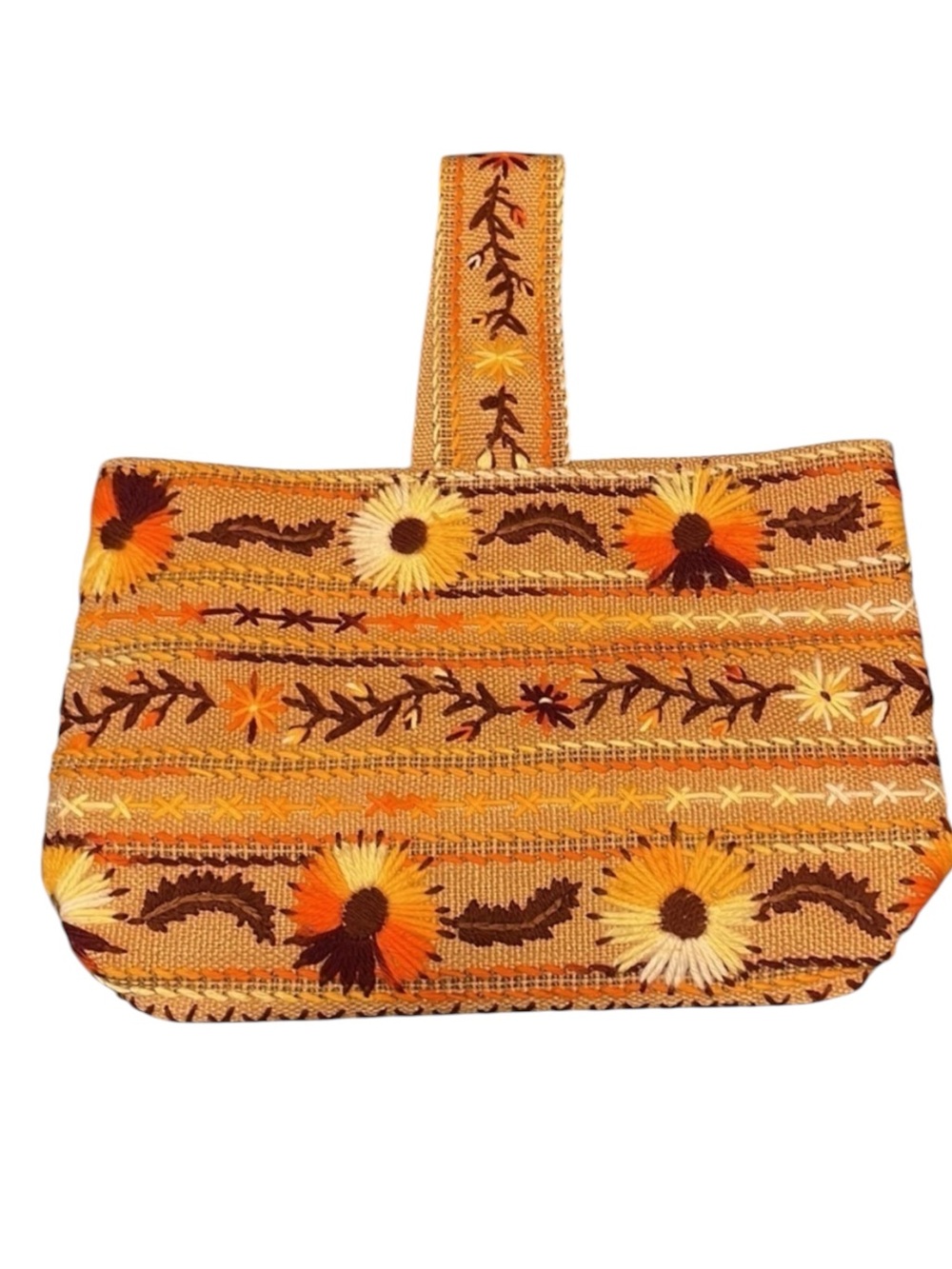 VTG Floral Burlap Tote Bag Cottage Orange Reteo 70s Strap Flower Power Coastal